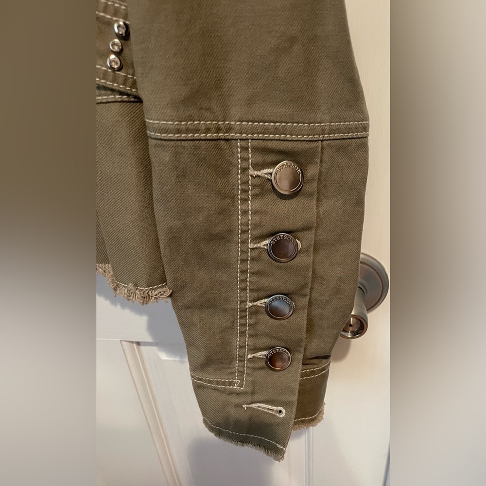 Stetson Women’s Studded Khaki/Olive Green Utility Denim Jacket M - Picture 5 of 5